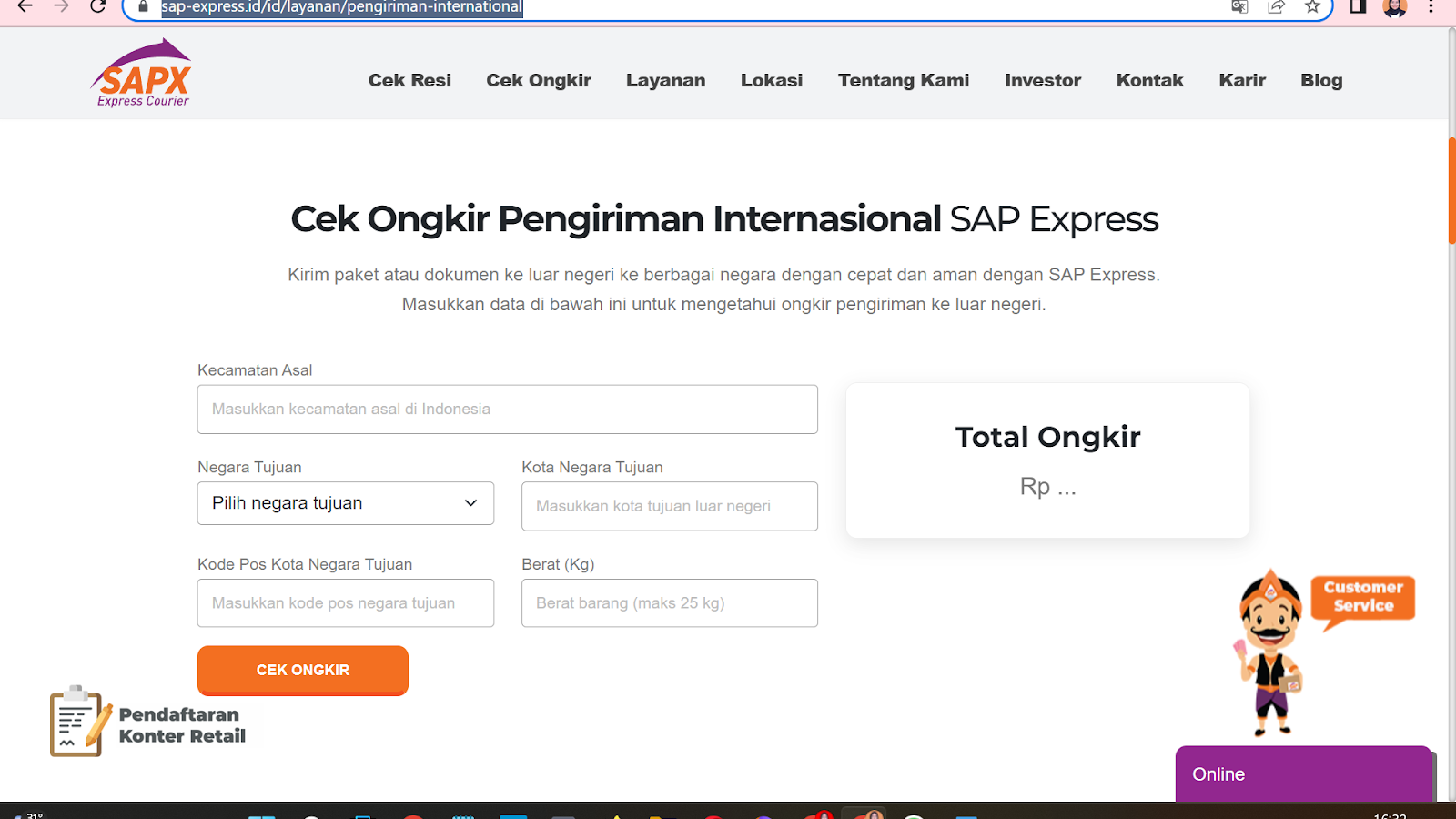 cek ongkir pengiriman internasional