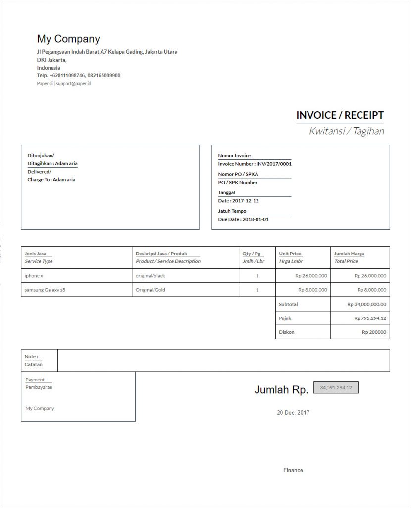 contoh template invoice