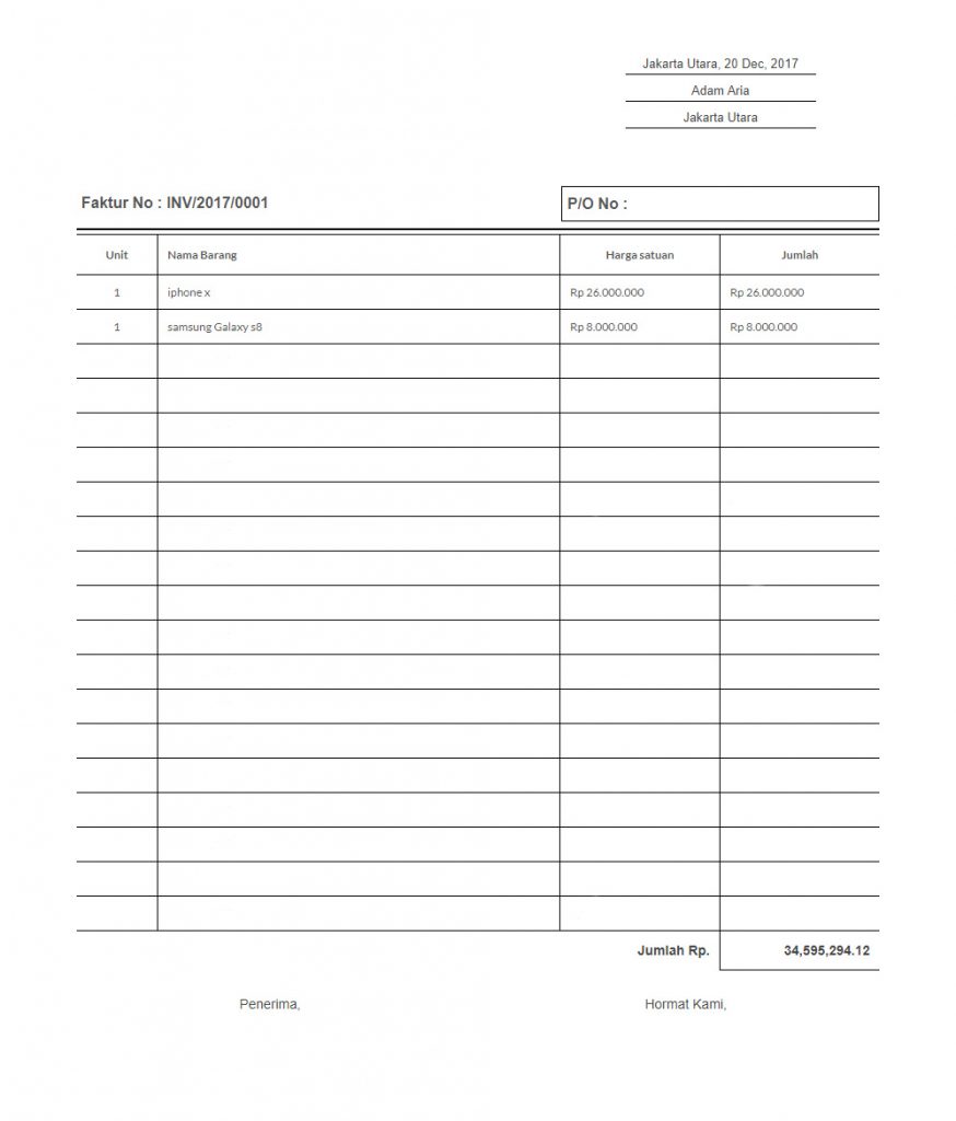 contoh template invoice